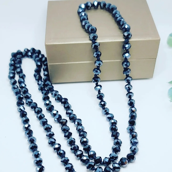 Navy Blue Czech glass long necklace - Picture 2 of 5